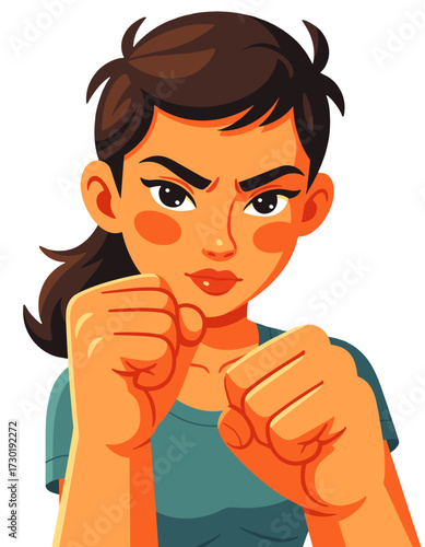 Strong Woman Ready to Fight Vector Illustration Determination Power