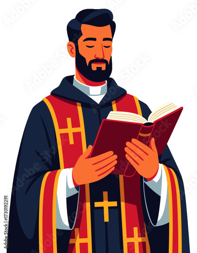 Catholic Priest Bishop Reading Bible Book Religion Minister Robes