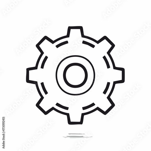 A simple line art illustration of a single gear wheel, symbolizing mechanical engineering and industrial processes, rendered in black and white for clarity