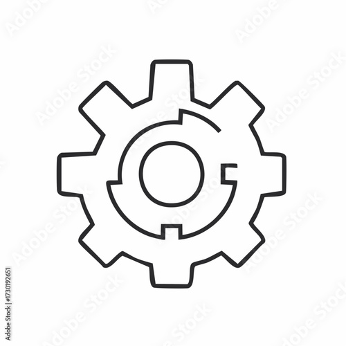 Gear icon with a refresh arrow, representing system update, settings, and process automation. Thin line vector symbol for web and app interfaces