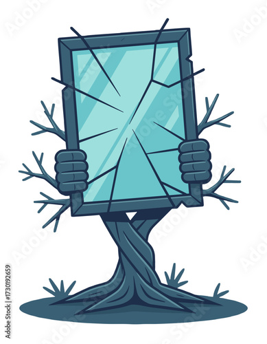 Creepy Broken Mirror Haunted Tree Branch Hands Halloween Graphic