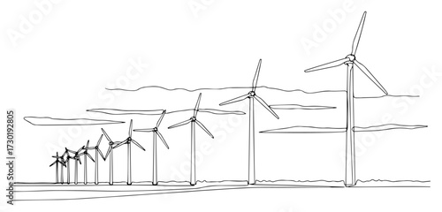 Continuous Line Drawing of a Wind Farm for Renewable Energy