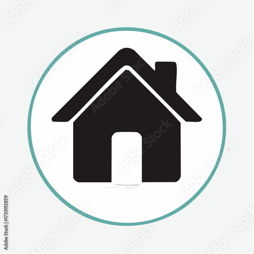 Simple black house silhouette icon enclosed in a circle, representing a homepage, real estate, or residence concept on a white background