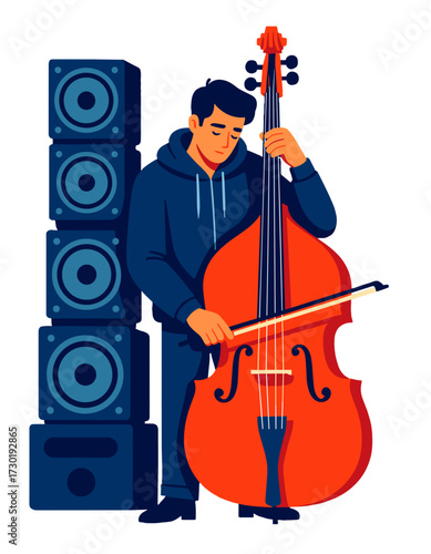 Musician Playing Double Bass Instrument Recording Jazz Blues