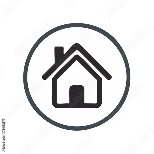 Simple black house icon in a circle, isolated on a white background. A universal symbol representing home, real estate, property, and website homepage