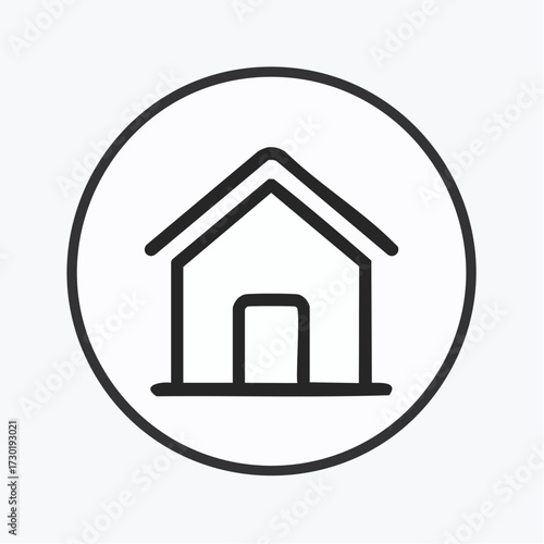 Clean, minimalist line art illustration of a house icon with a chimney, representing home, property, and fundamental architectural concepts. Ideal for simple graphic design elements