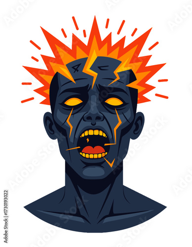 Man Head Exploding Shock Outburst Stress Attack Mental Health