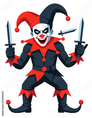 Scary Creepy Joker Clown Holding Knives Halloween Character