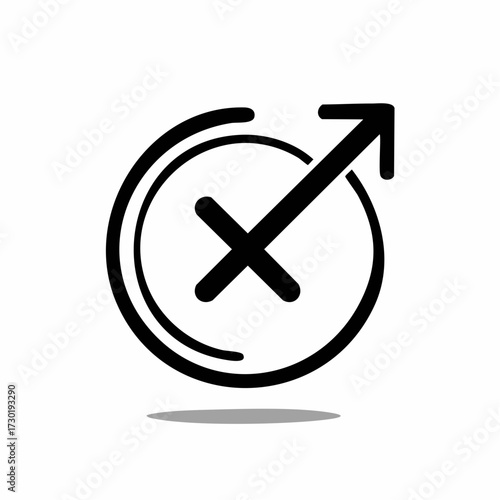 Vector icon depicting the male gender symbol overlaid with a prohibition mark, abstractly representing gender exclusion, restriction policies, or a male-free zone concept in a modern minimalist design