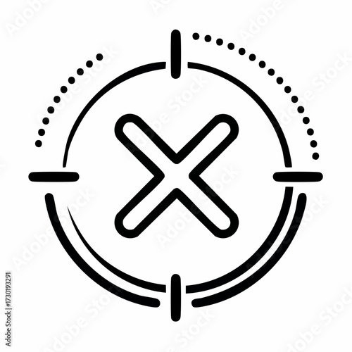Conceptual outline icon depicting a cross mark within a circular refresh or retry arrow, indicating a rejected or unsuccessful operation or data refresh failure