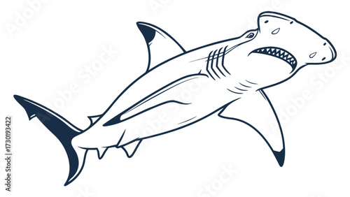 Illustration of a hammerhead shark with visible teeth and distinctive head shape on a white background