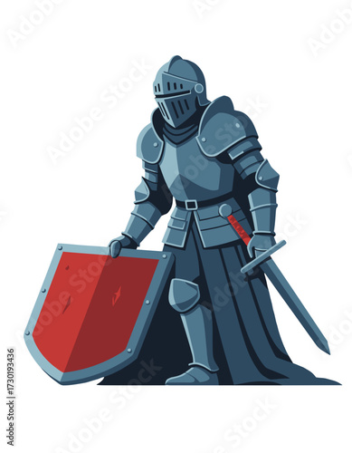 Armored Knight Holding Sword and Shield Medieval Warrior