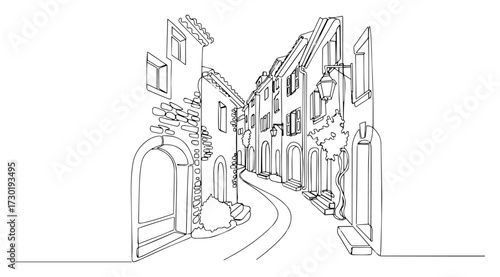 Old European Alley Street Line Art