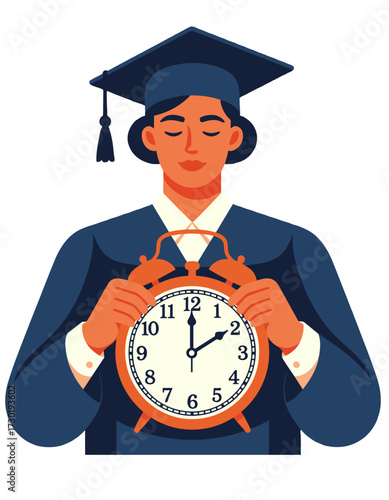 Graduate Student Holding Alarm Clock Graduation Time Education Concept