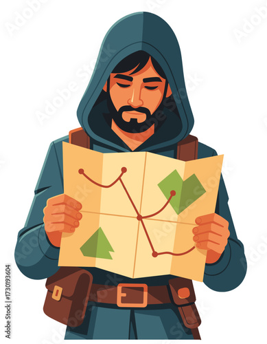 Man Holding Map Hiking Explorer Orienteering Adventure Journey Discover Direction