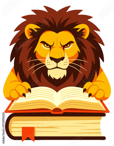 Wise Lion Reading Book Education Character Mascot Logo