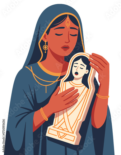 Indian Woman Holding Mourning Figure Grief Sadness Motherhood Loss