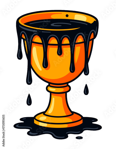 Golden Chalice Dripping Black Liquid Halloween Concept Dark Elixir