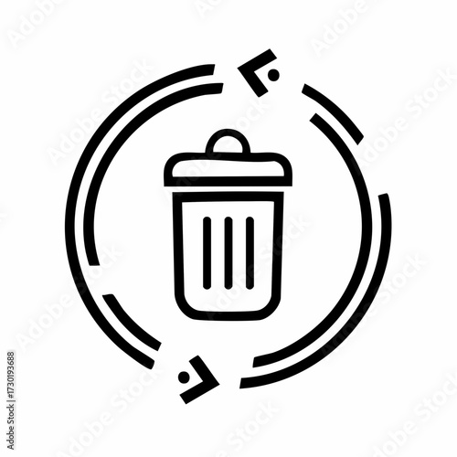Recycle Icon Circular Symbol with Trash Can Illustrating Waste Management and Environmental Sustainability