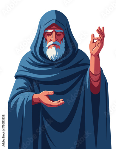 Wise Old Prophet Wizard Monk Character Preaching Gesturing