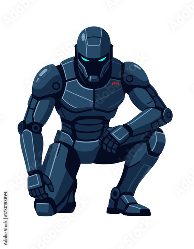 Cybernetic Robot Suit Character Crouching Sci Fi Esport Mascot