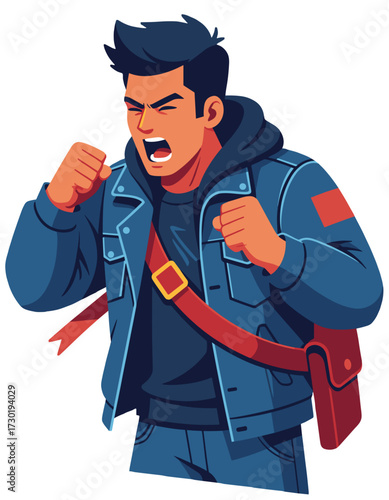 Aggressive Man Shouting Angry Youth Male Fighter Protest Concept