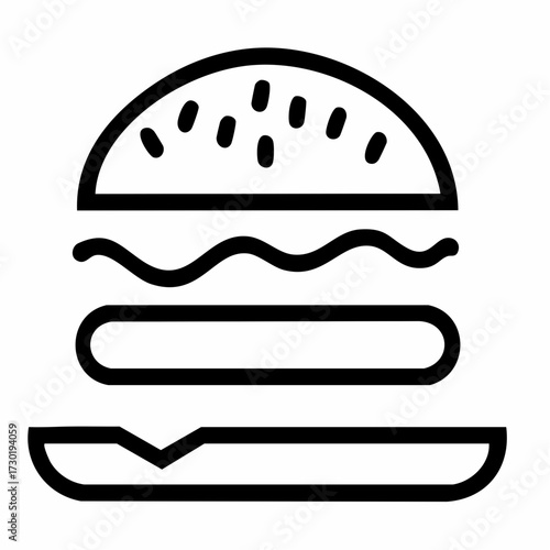 Outline icon of a delicious burger encircled by a refresh arrow, ideal for illustrating rapid food service, online ordering, and efficient meal preparation
