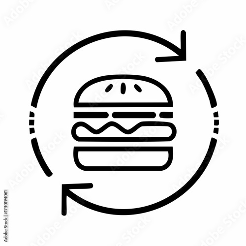 Burger icon within a circular arrow, illustrating food delivery and cycle concepts