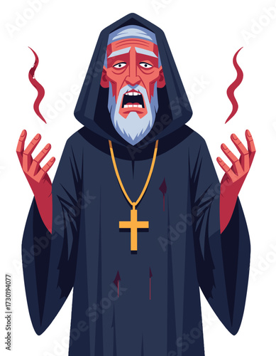 Scared Priest Exorcism Ritual Horror Religious Character Graphic