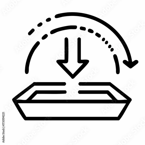 Conceptual line icon illustrating an arrow descending into a tray, symbolizing the process of input, download, and insertion