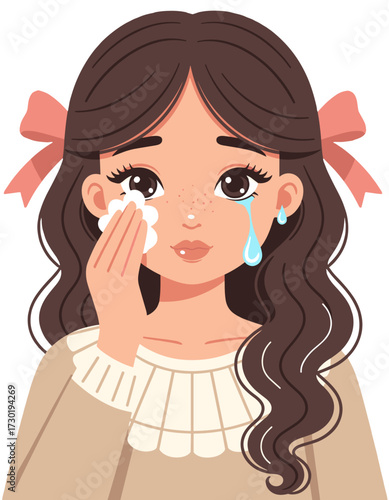 Crying Girl Wiping Tears Sad Female Emotional Upsetness Melancholy Depression Face