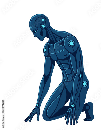 Android Robot Humanoid Crouching Pose Sci Fi Concept Sadness