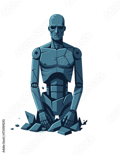 Broken Robot Android Kneeling Cybernetic Figure Tech Concept