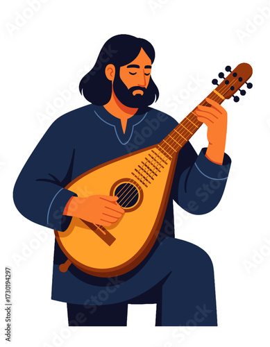 Man Playing Lute String Instrument Music Folk Performance