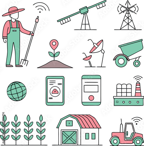 Modern agriculture innovation icons show farmer technology smart farming future rural industry growth sustainable practices and automation