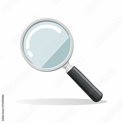 Magnifying Glass Icon - A Close-Up View of a Classic Magnifying Glass with a Black Handle and Silver Rim on a White Background, Perfect for Design and Illustration Needs