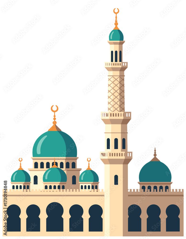 Obraz premium Islamic Mosque Building Minaret Flat Design Mubarak