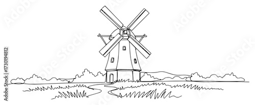 Traditional Windmill in Countryside