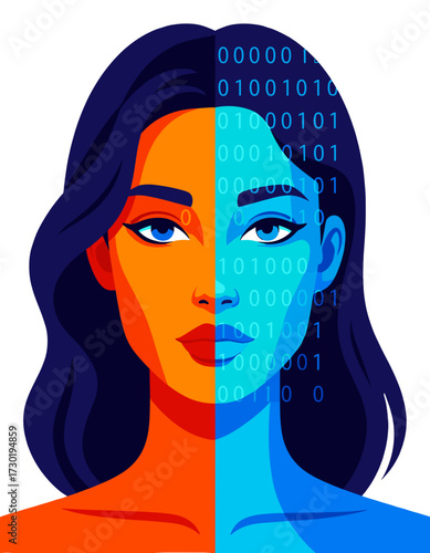 Artificial Intelligence Woman Face Digital Human Data Brain