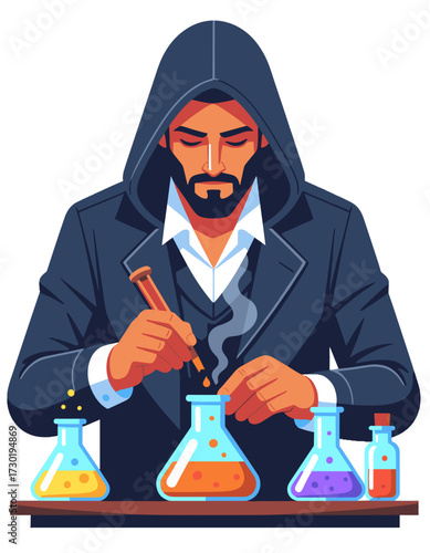 Alchemist Chemist Mixing Potions Science Experiment Occult Magic Flat