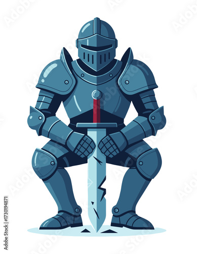 Armored Knight Holding Sword Isolated Medieval Soldier Character