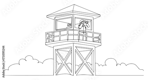 Continuous Line Drawing of a Lifeguard in a Watchtower