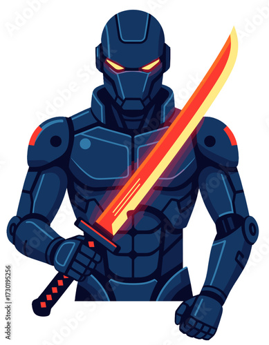 Cyberpunk Robot Warrior Character Armored Cyborg Samurai Sword