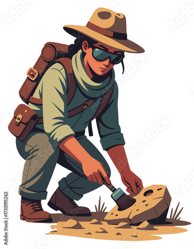 Archaeologist Discovering Ancient Artifact Paleontologist Expedition Scientist Research