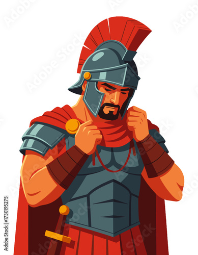 Roman Legionary Soldier Helmet Warrior Character Flat Illustration