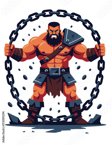 Muscular Warrior Breaking Chains Power Strength Freedom Concept Art