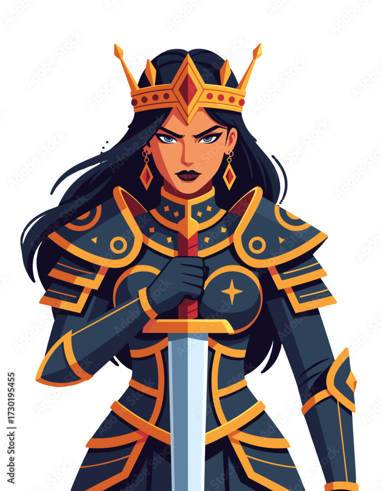 Obraz premium Fantasy Queen Warrior Knight Character Gaming Esport Mascot Emblem