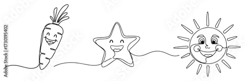 Cute Carrot Star and Sun Characters Border