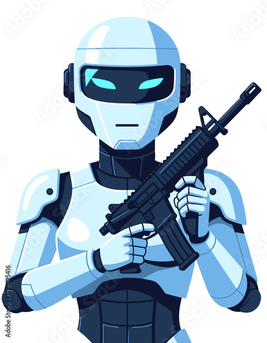 Futuristic Robot Soldier Holding Assault Rifle Illustration Esport Game Mascot