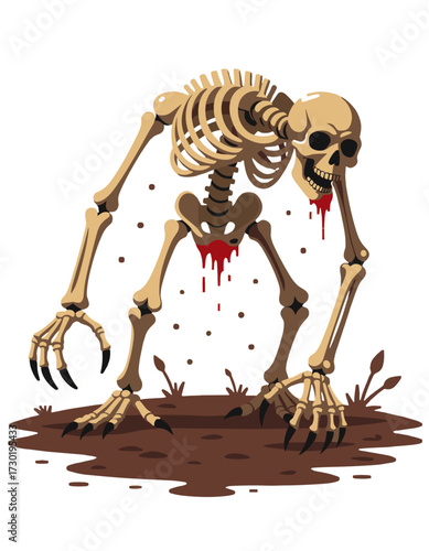 Creepy Skeleton Monster Horror Halloween Character Blood
